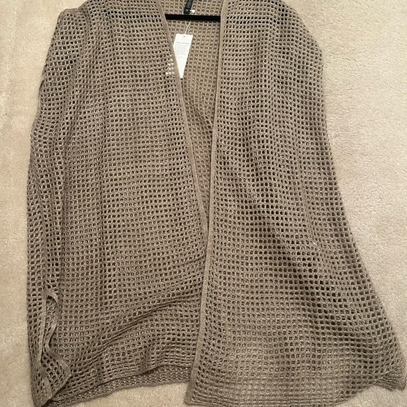 NWT Eileen Fisher Open Knit Cardigan Delave Natural Beige Crochet Lagenlook - Picture 3 of 8